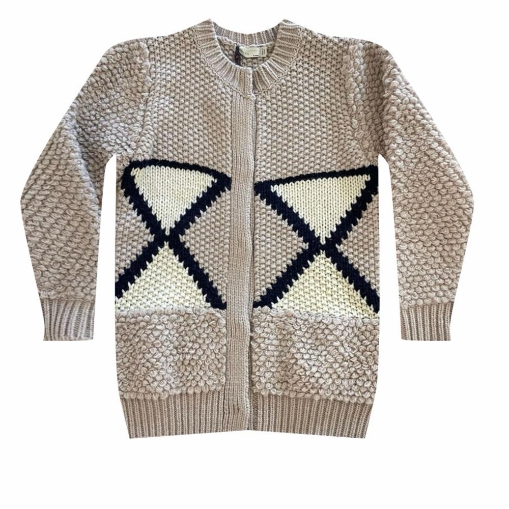 Stella McCartney Kids Beige Zip-Front Cardigan with Black and Cream Graphic